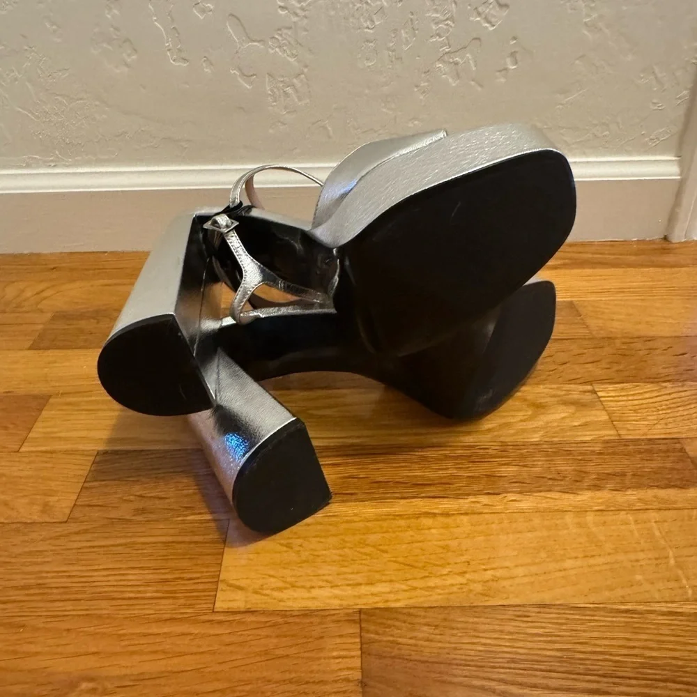 ZARA Silver Platform Heels Shoes Party‎ Vacation Wedding Dance Size 10 41 Shiny
